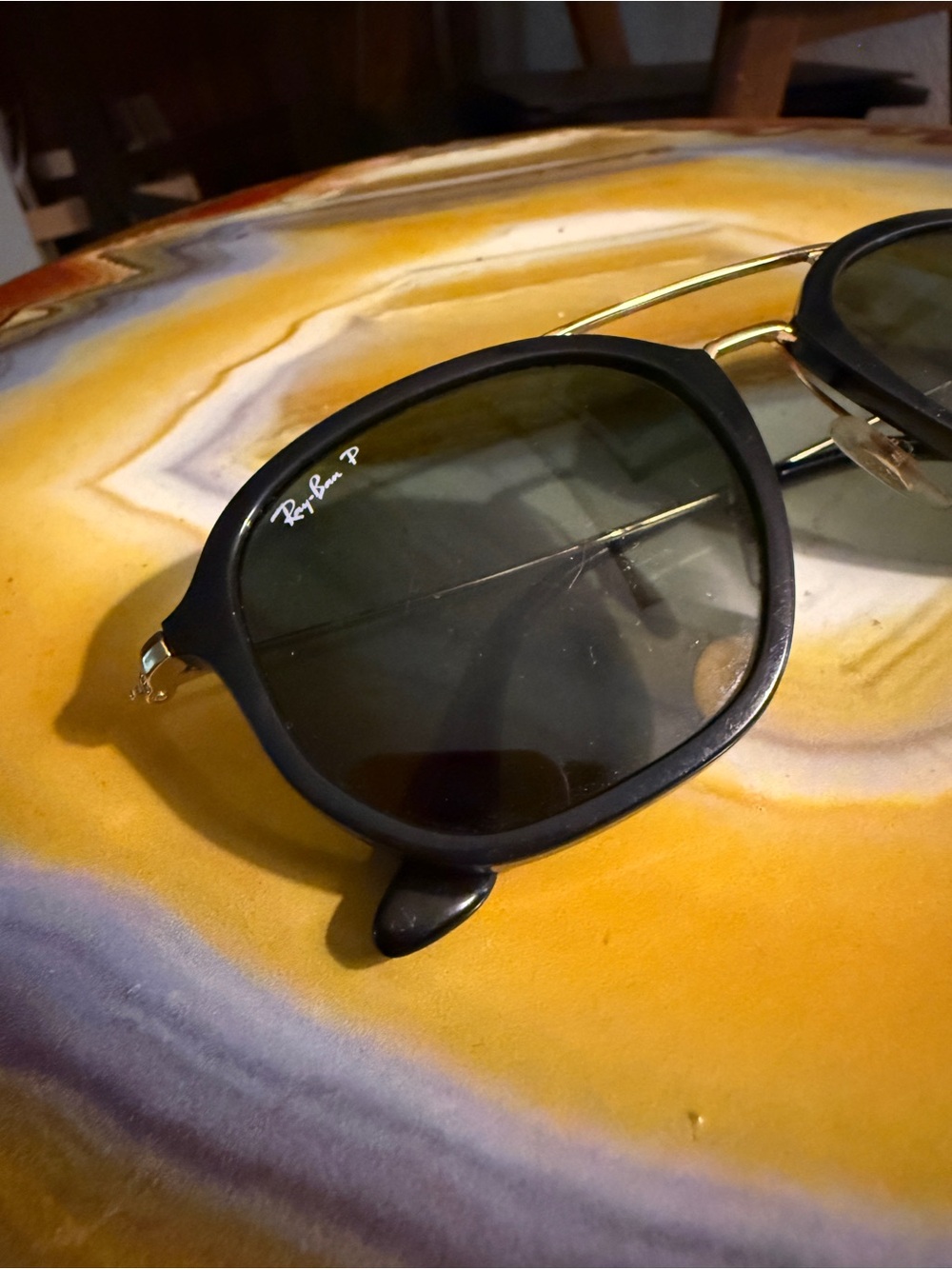 Ray-Ban Black and Gold Sunglasses with Dark Green Lenses - Picture 2 of 4
